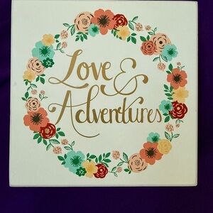Kirkland “Love & Adventures” Floral Wooden Shadow Box sign 6x6 Wall Decor